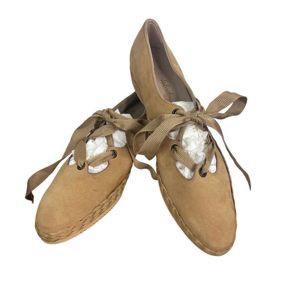 Salvatore Ferragamo Boutique Tan Suede Lace Espadrilles Size 9 - Picture 2 of 11
